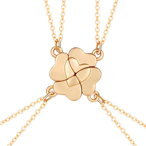Cosysparks Freundschaftsketten für 4, 4 Pcs Beste Freund Halsketten BFF Halskette für 4 Mädchen Passend Vier Blatt Klee Anhänger Schwester Halskette für Frauen Graduierung Geburtstag (golden)