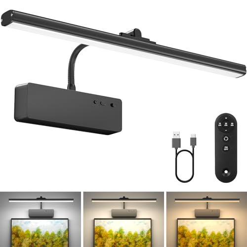 Lightbiz LED Bildbeleuchtung Kabellos, Akku Wandleuchte Innen mit Fernbedienung und Aufladbar, Dimmbare & 3 Farbtemperaturen, Beleuchtung für Spiegel Schreibtisch Malen Foto (Schwarz)