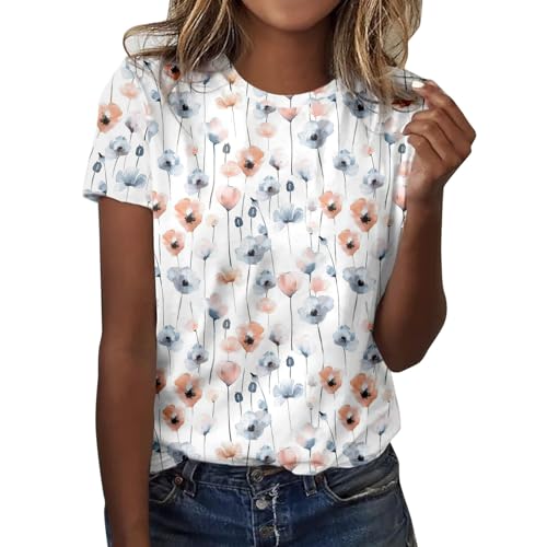 Damen T-Shirt mit Rundhalsausschnitt und Spitzen Ärmeln, lässig, mit modischem Aufdruck Halloween Strumpfhose (White, M)