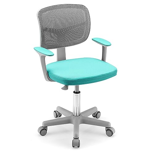 DREAMADE Kinder Schreibtischstuhl höhenverstellbar, ergonomischer Jugenddrehstuhl mit Rückenlehne & Armlehnen, Kinder Drehstuhl mit 5 Rollen, für Kinder 3-10 Jahre alt, bis 150kg belastbar (Türkis)