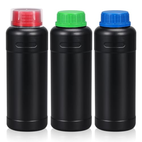 ASEVAT 500 ml HDPE Darkroom Chemikalien-Aufbewahrungsflaschen, fotografische Kunststoffbehälter mit Deckel, leerer Flüssigkeitsbehälter für Film-Foto-Entwicklung, Verarbeitungsgeräte, Labors (3 Stück)