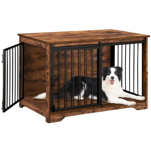 Hzuaneri Hundekäfig Möbel, 100cm hundebox für zuhause, Schiebetüren, 2 Türen, Moderne hundebox Holz Indoor für kleine/mittlere/große Hunde, Hundekäfig für Zuhause, 60 x 100 x 68 cm, Vintagebraun