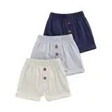 ESSECMBS Kleinkind Baby Junge Täglich DREI Pack Baumwoll Shorts Einfarbig Elastisch Tailliert Jogginghose Kurze Hosen Kordelzug Jogginghose Sommer Shorts (Blau Grau Beige, 0_Month-6_Months)