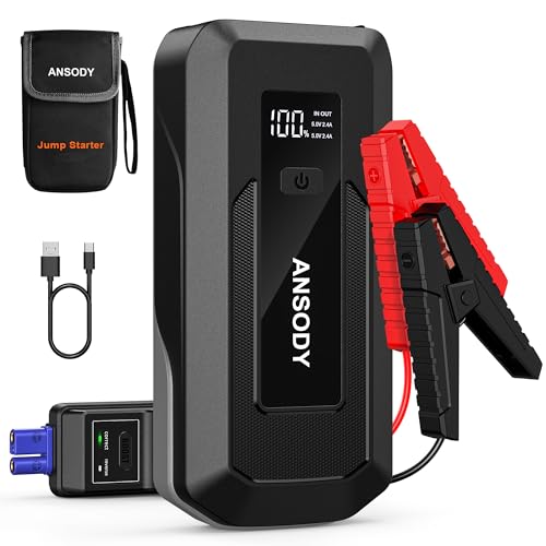 ANSODY 3000A Starthilfe Powerbank für Pkw (Bis zu 10L Benzin/8L Diesel), Auto 12V PKW Starter Powerbank mit LED,Batterie Booster Jump Starter Powerpack mit Starthilfekabel,Grau