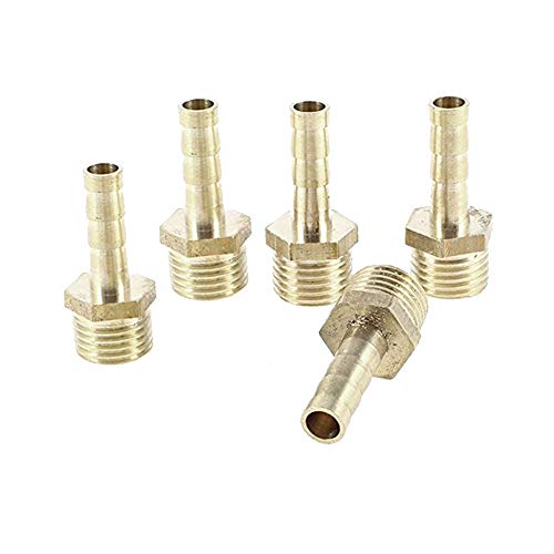 5 Stück 1/4 Zoll PT Außengewinde auf 6 mm Schlauch Bart aus Messing gerades Verbindungsstück