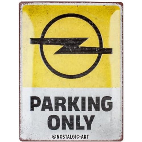 Nostalgic-Art Retro Blechschild, 30 x 40 cm, Opel – Parking Only – Geschenk-Idee für Opel-Zubehör Fans, Original Lizenzprodukt (OLP), aus Metall, Vintage Design, Blechschilder Sprüche