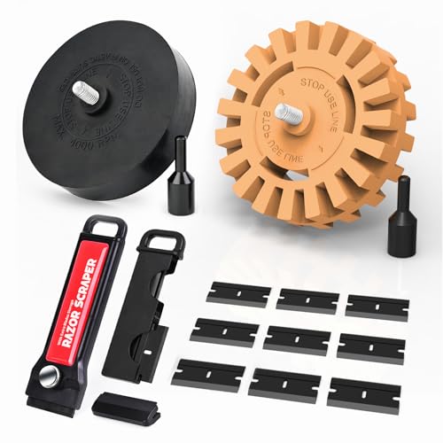 EHDIS Folienradierer Kit, mit Adapter, 250 mm & 88 mm Folienradierer und Kunststoff Schaber, zum Professionellen Entfernen ​von Folien und Kleberesten am Fahrzeug, Auto oder Motorrad