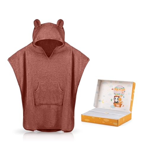 Fuchs&Panda® Badeponcho Kinder EXTRA warm, weich & kuschelig (100% Bambus) | Badeponcho Baby & Kinder Badeponcho | Handtuch Poncho Kinder mit toller Geschenkverpackung (Purpur-rot)