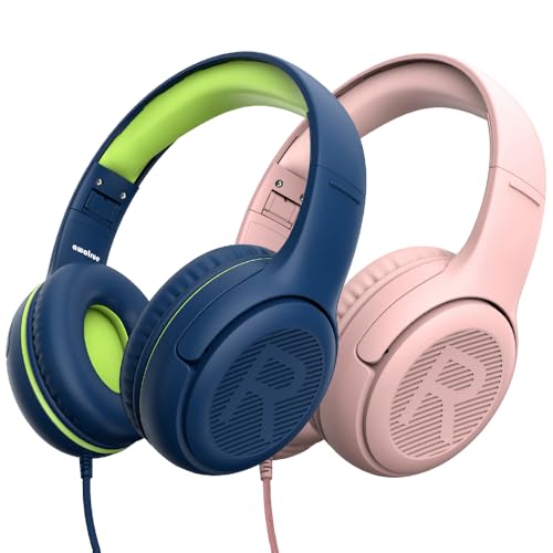 awatrue Kinder Kopfhörer[2 Pack], Kabel Kinderkopfhörer mit Mikrofon, Kopfhörer Kinder für Schule/Reisen/PC/Tablet, 85/94dB Lautstärkenbegrenzer, Stereo Sound, Faltbare, Einstellbar, Audio-Sharing