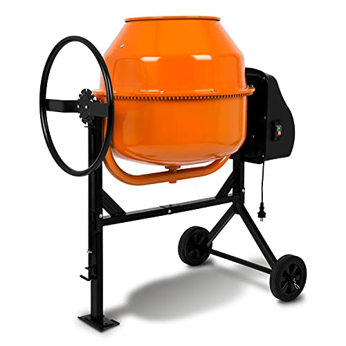 EBERTH 160L Betonmischer Elektrisch Mobil, 650W Motor, Gestell, Trommel und Zahnkranz aus Stahl, feststellbares Handrad, breite Fußplatte, Profi Zementmischer, Trommel schwenkbar, Einfache Bedienung