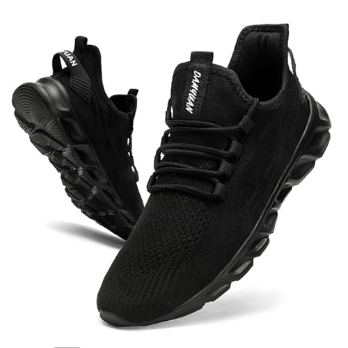 VGPSFN Herren Laufschuhe Sneakers Schuhe Sportschuhe Turnschuhe Straßenlaufschuhe Joggen Tennis Walkingschuhe Slip on Wandern Leichte Atmungsaktive Freizeit Lauftraining Gym Sport Schwarz EU 46
