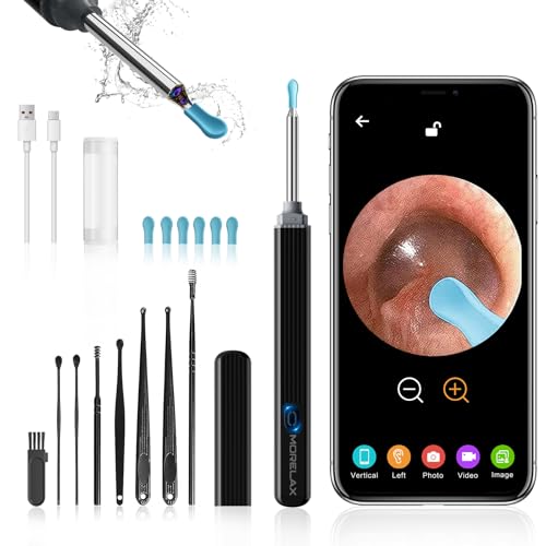 Ohrenschmalz Entferner Otoskop, Morelax 1080P WiFi-Ohrenreiniger, IP67 Wasserdichtes mit 360° Kamera, Ohrendoskop mit 6 LEDs für iPhone, Android, iPad, Erwachsene, Kinder und Haustiere (Schwarz)