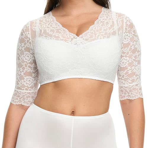 Susa Damen 5568 Wiesn-Zauber Dirndl-Bluse halbarm, Durchscheinend, weiß, 44