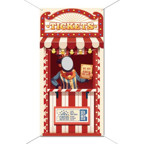 WADORN Karnevals Zirkus Hintergrund Party Dekor, Halloween Karneval Fototür Banner Ticketschalter Hintergrund Großes Foto Zum Aufhängen An Der Tür Für Halloween Dekor Karnevalsspiel Zubehör,180x90cm