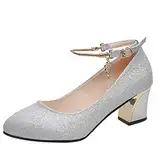 Silberne Schuhe Damen Elegant Zehen Arbeit Absätze High Heels Damenschuhe Elegant (Silver, 35)