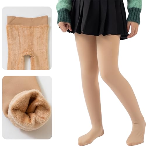 Runmeihe Thermo Atrumpfhose für Mädchen mit Fleecefutter, Blickdichte Warme Winterstrumpfhosen, Dicke Fleece Feinstrumpfhose