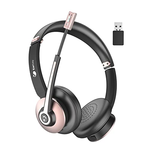 Earbay Bluetooth Headset mit Mikrofon, Kabelloses Headset mit Mikrofon und Rauschunterdrückung, Kopfhörer Bluetooth mit USB-Dongle und Stummschaltungstaste für PC/Büro/Zoom/Skype Rose Gold
