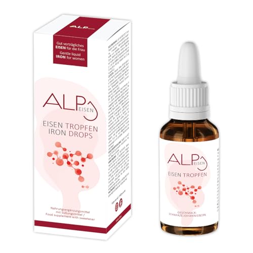ALP NUTRITION Eisen Tropfen 30ml, Eisen hochdosiert Vitamin B12 Folsäure - Gut verträgliches Eisenpräparat als Alternative zu Eisentabletten bei Eisenmangel