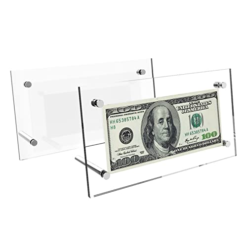 Cuyacili 2 Stück Acryl Banknoten Display Rahmen Desktop Display Ständer Scheinhalter für Sammler Papiergeld Dollar Bill Rahmen Protector 20x11,5 cm