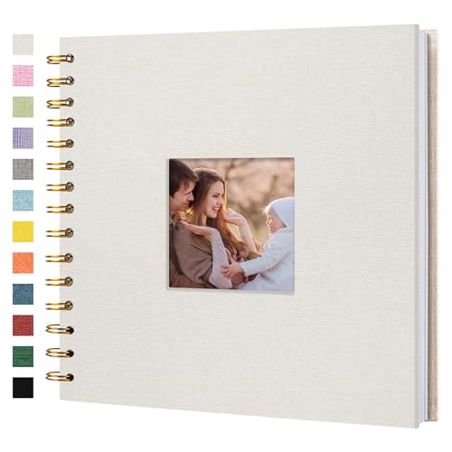 Hiwhy Scrapbook Fotoalben Leineneinband 20,5x20,5 cm 40 Seiten Hardcover Kraft Weiß Seiten Erinnerung Scrapbooking Buch für Hochzeit Reise Baby Dusche Gästebuch, Beige