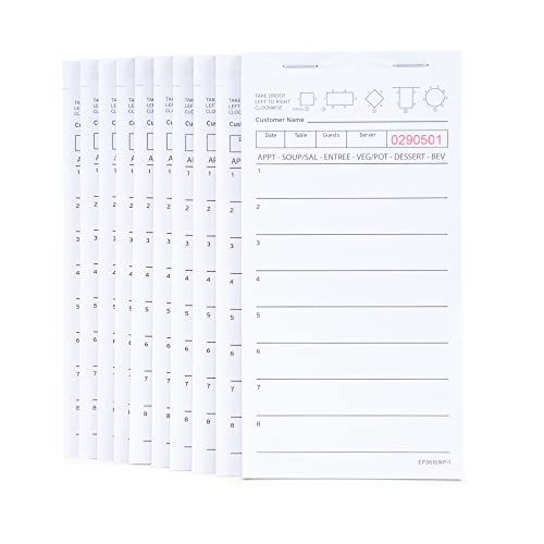 DGBDPACK Gäste-Check-Blöcke EP-3616WP-1 (10 Blöcke), insgesamt 500 Blatt, weißer Kellnerblock, Server-Bestellblöcke für Restaurant