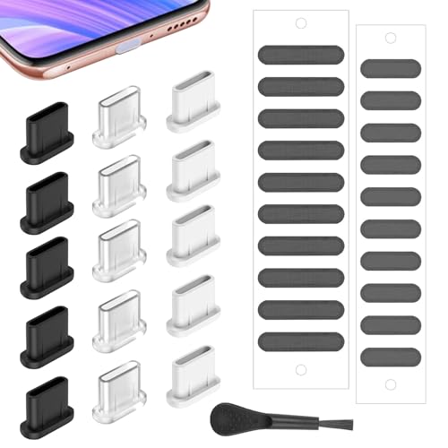 LunarCharm 18-teiliges Set USB C Staubschutzstecker, Anwendbar auf iPhone 16/15 Serie, USB C Anschlussabdeckung, Telefon-Lautsprecherabdeckung, Telefon-Ladeanschluss-Reiniger