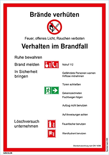 Brandengel® Hochwertiges Schild Brandschutzordnung Folie selbstklebend 210 x 297 mm A4 ISO Teil A Brände verhüten DIN 14096 Aushang mit UV Schutz für Außen-und Innenbereich