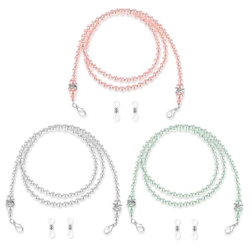 Xinjoduz 3 Stück Brillen Kette Kleine Damen Brillenkette Perlenkette Sonnenbrillen Weiße Perlen Gläser Halskette Perlen Anti Lost Brillenkette Brillenkette Rutschfeste Brillenband Für Zubehör Brille