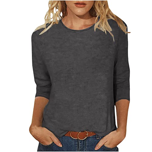 Shirt 3/4 Arm Damen, Tshirt Damen 3/4 Arm Sommer Rundhals T-Shirt Basic Langarmshirt Lose Sport Shirt Frauen Elegant Tunika Oberteile Pullover Tops Teenager Mädchen Sweatshirt Kleidung Klamotten