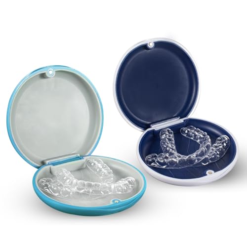 Magnetische kieferorthopädische Zahnersatzbox, Zahnersatzbox zur Aufbewahrung, Mundschutz, Nachtschutz, Bleichschalen, transparente Aligner, Zahnspangen, Blau und Weiß, leicht zu tragen, 2 Stück