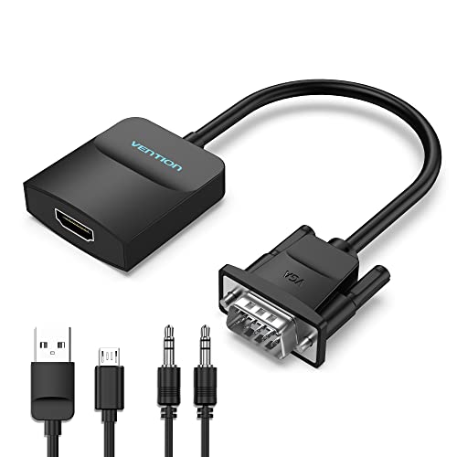 VENTION VGA auf HDMI Adapter mit Audio 1080P@60Hz VGA zu HDMI Kabel 0,15m VGA to HDMI Konverter (Stecker auf Buchse) mit Ladekabel für PC, Laptop, TV Box zu HDTV, Monitor, Projektor, Bildschirm