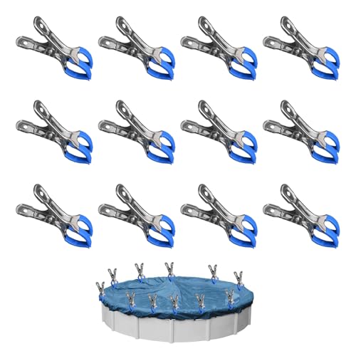 12 Stück Klammern Metall für Poolabdeckung, Befestigungsklammern mit Schutzfolie, Klemmzwingen für Oberirdische Pools, Klemmzwingen mit Starker Spannkraft zum Leimen, Fotografie, Abdeckplane (Blau)