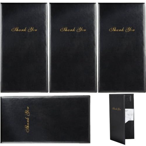 4 Stück Leder-Restaurant-Rechnungshalter Bill Presenter Wallet Gäste-Scheckkartenhalter mit goldenem Aufdruck Menühalter für Café-Bar
