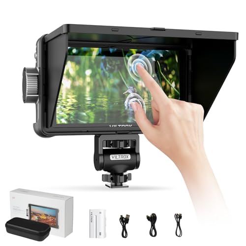 VILTROX DC-550 Kamera Field Monitor Touchscreen 1200Nit 5.5 Zoll 4K HDMI Camera Monitor mit Akku,Full HD 1920x1080 IPS,5.5 Inch 3D LUT mit Sonnenschutzhaube,Aufbewahrungstasche für Sony Canon Nikon