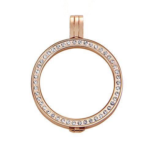 Quiges Rosegold Edelstahl Auswechselbarer Coin Anhänger Münzfassung 33mm mit Zirkonia