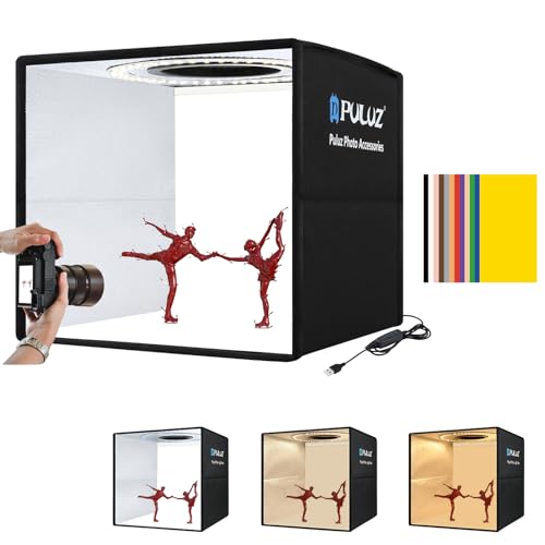 25cm Mini Potobox Fotografie, PULUZ Professionelle Protable Foto-Studio-Box-Zelt-Kit mit dimmbaren 3 Farben Temperaturen 96pcs LED-Lichter CRI ＞90 & 12 Foto-Hintergründe für kleine Produktfotografie