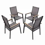 MFSTUDIO Gartenstuhl 4er Set Aluminium, Textilene Balkon Stühle Stapelbar mit Handlauf mit Holzmaserung, Outdoor Sessel für Terrasse, Balkon, Veranda, Wetterfest