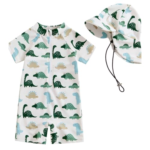 WYTbaby Badeanzug Baby Uv Kleidung Einteiler Kurzärmel Uv Schutzkleidung für Baby Junge Mit Sonnenhut,3-6 Monate