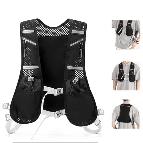 6L Ultraleichte Laufweste für Damen und Herren, Multifunktionaler Laufweste, Wasserdichter Trinkrucksack mit Reflektierenden Elementen, Bewegung Westen für Laufen, Marathon, Wandern und Radfahren