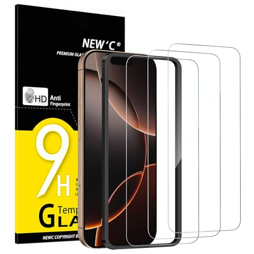 NEW'C 3 Stück, Panzer Schutz Glas für iPhone 16 Pro (6,3 Zoll), Frei von Kratzern, 9H Härte, HD Displayschutzfolie, Ultra-klar, Ultrabeständig -Einfaches Installationswerkzeug enthalten