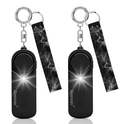 Geevon Persönlicher Alarm,2 Stück 130 dB Sirene mit Stroboskoplicht Taschenalarm Selbstverteidigung für Frauen Schrillalarm Selbstverteidigung Schlüsselanhänger Self Defense Keychain,Schwarz