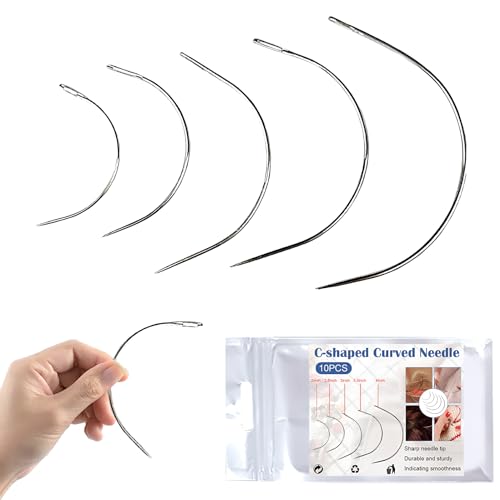 10-teiliges Set Gebogene Nadeln, Gebogene Nähnadel, Perücke C Gebogene Nadeln, Extensions Nadel, Hand-Quiltnadeln, Polsternadeln für Leder, Polsternadeln für Leder Teppich Matratzen Reparieren.