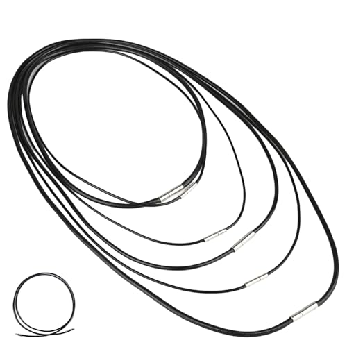 Heanvmyss Lederband Halskette 1,5/3mm,6 Stück Lederkette mit Verschluss,Kunstleder Halskette Schwarz Herren Damen,Geflochten Lederkette Ohne Anhänger für Männer Frauen(40-70cm)