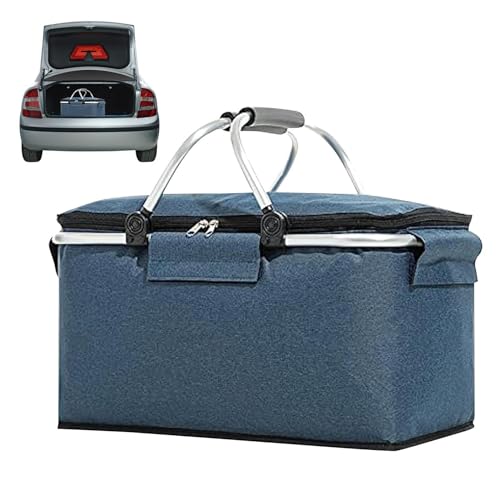 Youngwier Isolierter Einkaufskorb,Faltbare Kühltasche | 26-Liter-Picknickkorb mit 2 Griffen, tragbarer Kühlkorb für Lebensmittellieferungen, Take-Outs, Markteinkäufe und Reisen