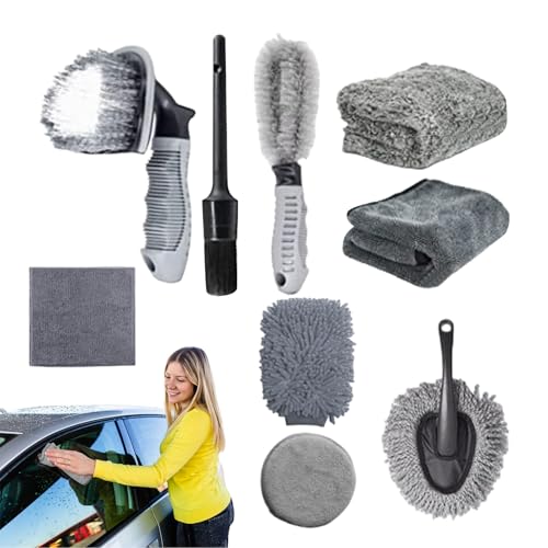 Auto Detailing Bürsten, Auto Detailing Bürsten-Set, 9-fache Autowaschanlage Reinigungsset, LKW-Reinigungswerkzeuge, professionelle Pflege für Außenräder innen Tafel