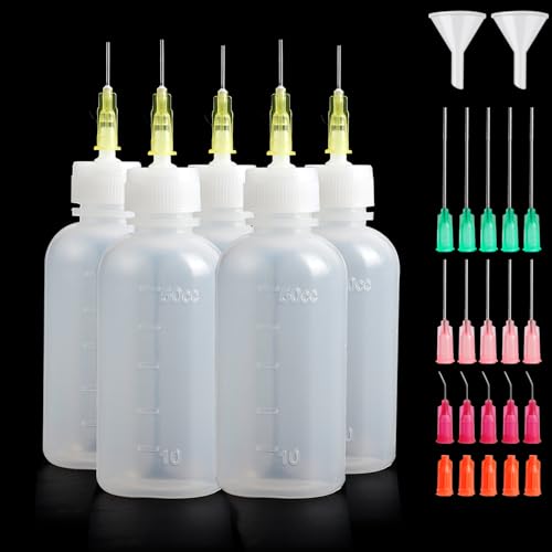 Rybtd 5 Stück Nadelflaschen 50ml Präzisionsspitzen-Applikator-Flaschen mit Dosiernadeln Und Kappen,Nadelflasche Nadelspitzen-Kleberflasche für DIY Handwerk Nachfüllkleber nähmaschinenöl