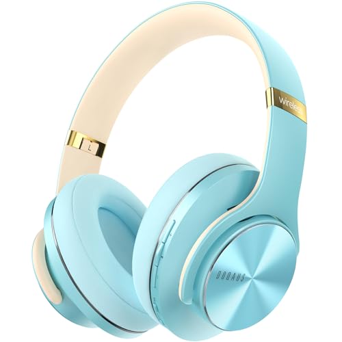 DOQAUS Bluetooth Kopfhörer Over Ear, [Bis zu 90 Std] Kopfhörer Kabellos mit 3 EQ-Modi, HiFi Stereo Faltbare Headset mit Mikrofon, weiche Ohrpolster für iPhone/ipad/Android/Laptops-Kristallblau