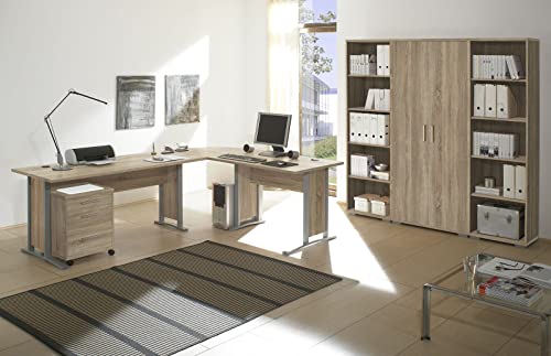 Büro Möbel Komplett Set Office in Eiche Sonoma und Weiß – Komplett Sets Home Office Arbeitszimmer - Verschiedene Set Varianten wählbar (Komplettbüro klein in Eiche Sonoma)