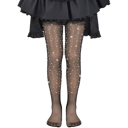 YUNHENTONG Halloween Strumpfhose Kinder, Strumpfhose Halloween, Netzstrumpfhose Halloween, Netzstrumpfhose Glitzer, Strumpfhose Halloween Mädchen, für Kinder Cosplay Halloween Kostüm (Schwarz)