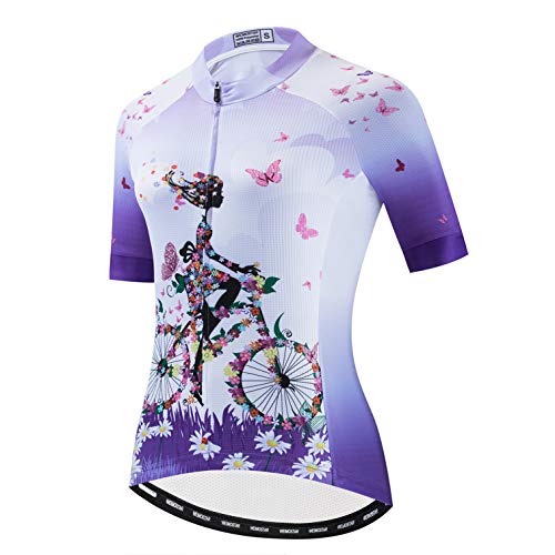 Weimostar Fahrradtrikot Damen-Fahrradoberteile Atmungsaktives Hemd Bergbekleidung Fahrradoberteil MTB Road Jersey Kurzarm Sommerradtrikotrennen Mädchen lila XL